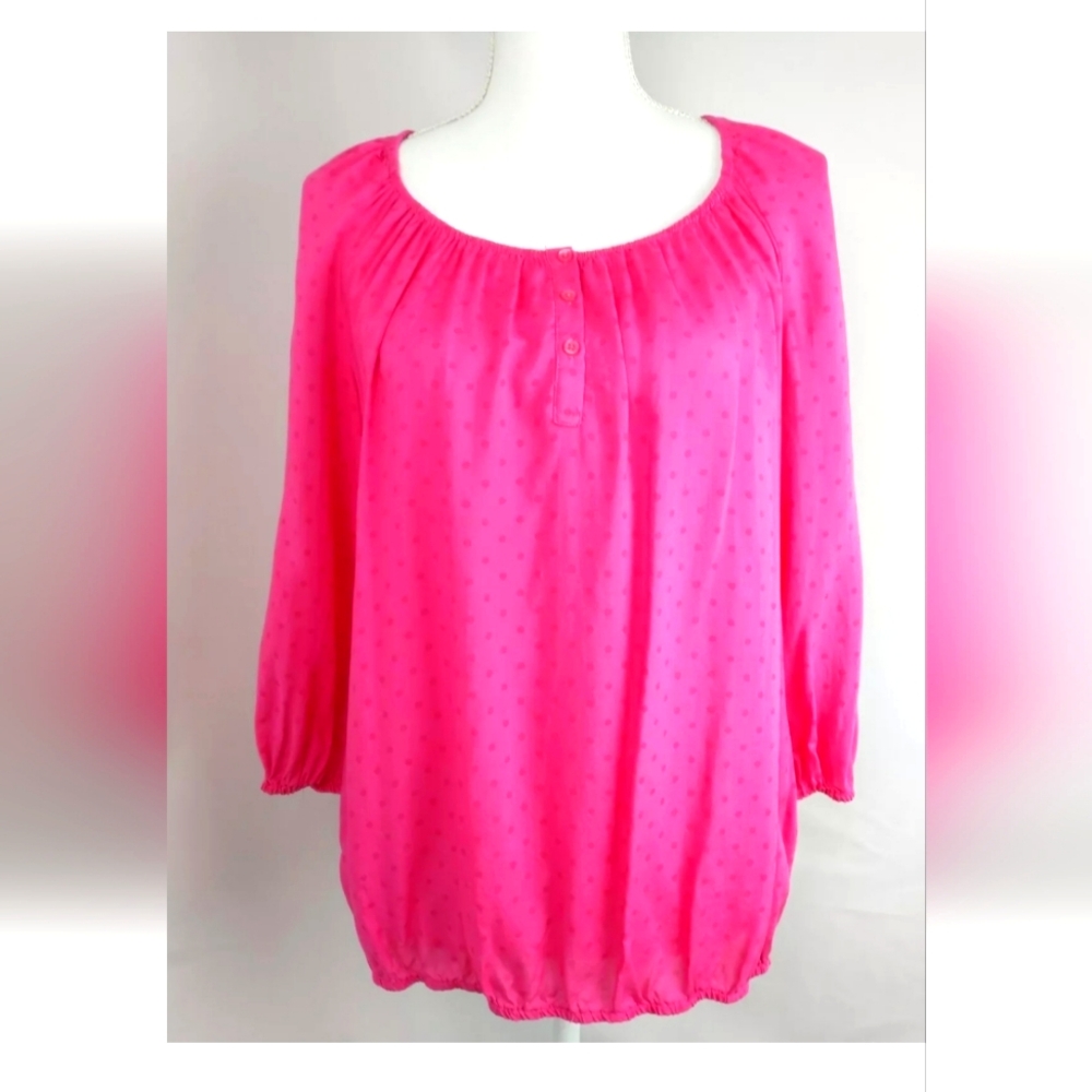 Liz Claiborne Small Top. Hot Pink with Polka Dots